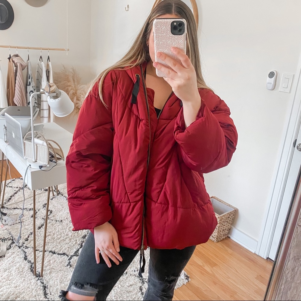 Free people burgundy Hailey puffer coat